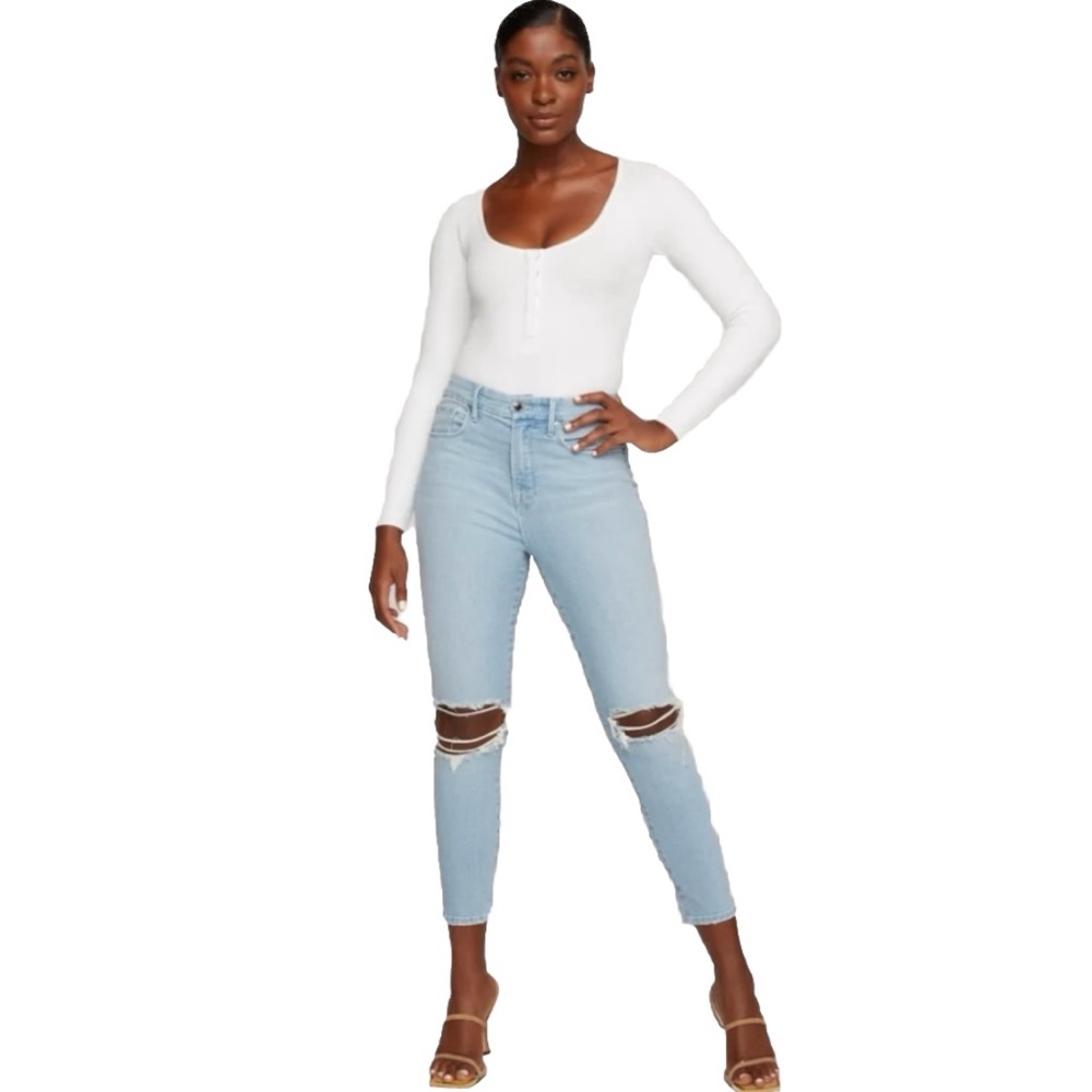 Good American Good Waist Crop Women’s CROPPED JEANS Light Blue Size 8/ 29